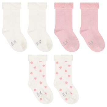 Baby Girls Ivory & Pink Socks ( 3-Pack )