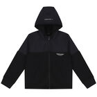 Boys Black Aston Martin Logo Hooded Zip Up Top, 1, hi-res