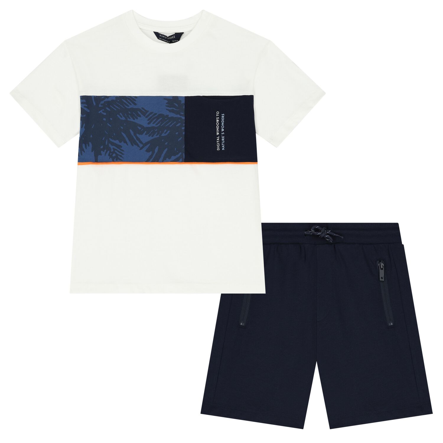 Boys White & Navy Blue Shorts Set, 2, hi-res