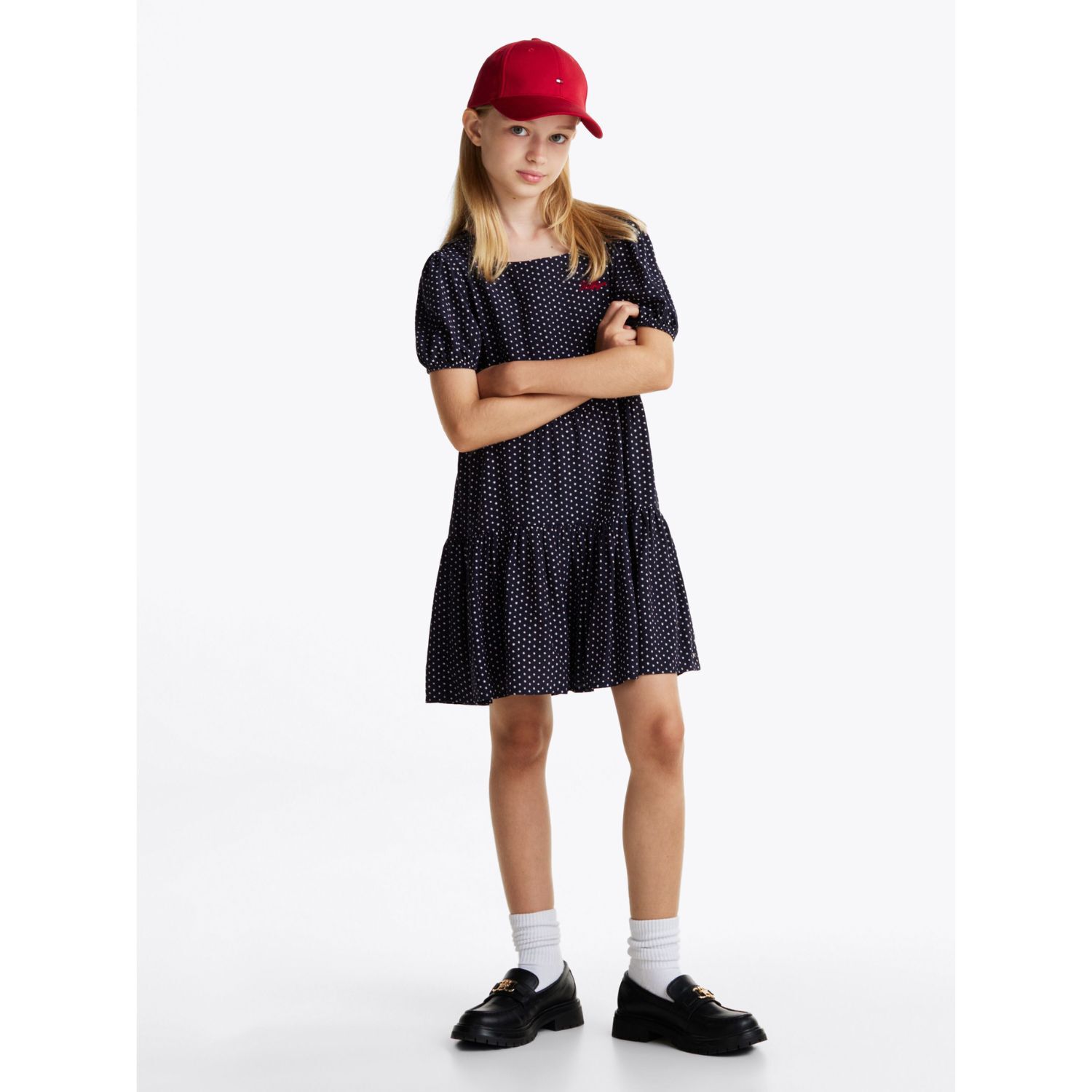Girls Navy Blue Logo Stars Dress, 1, hi-res