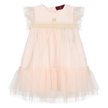Younger Girls Pink Logo Tulle Dress