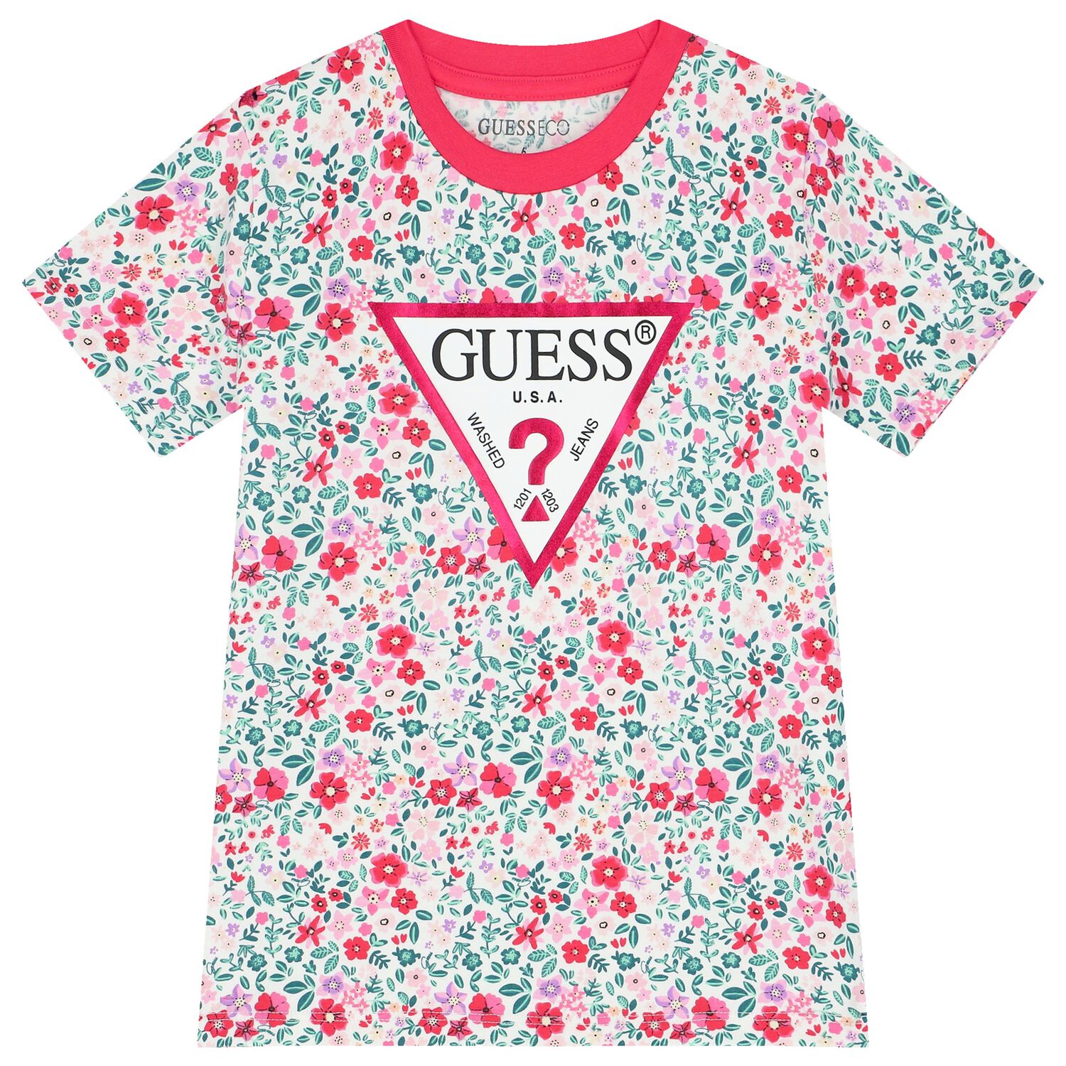 Girls Green & Pink Floral Logo T-Shirt, 4, hi-res