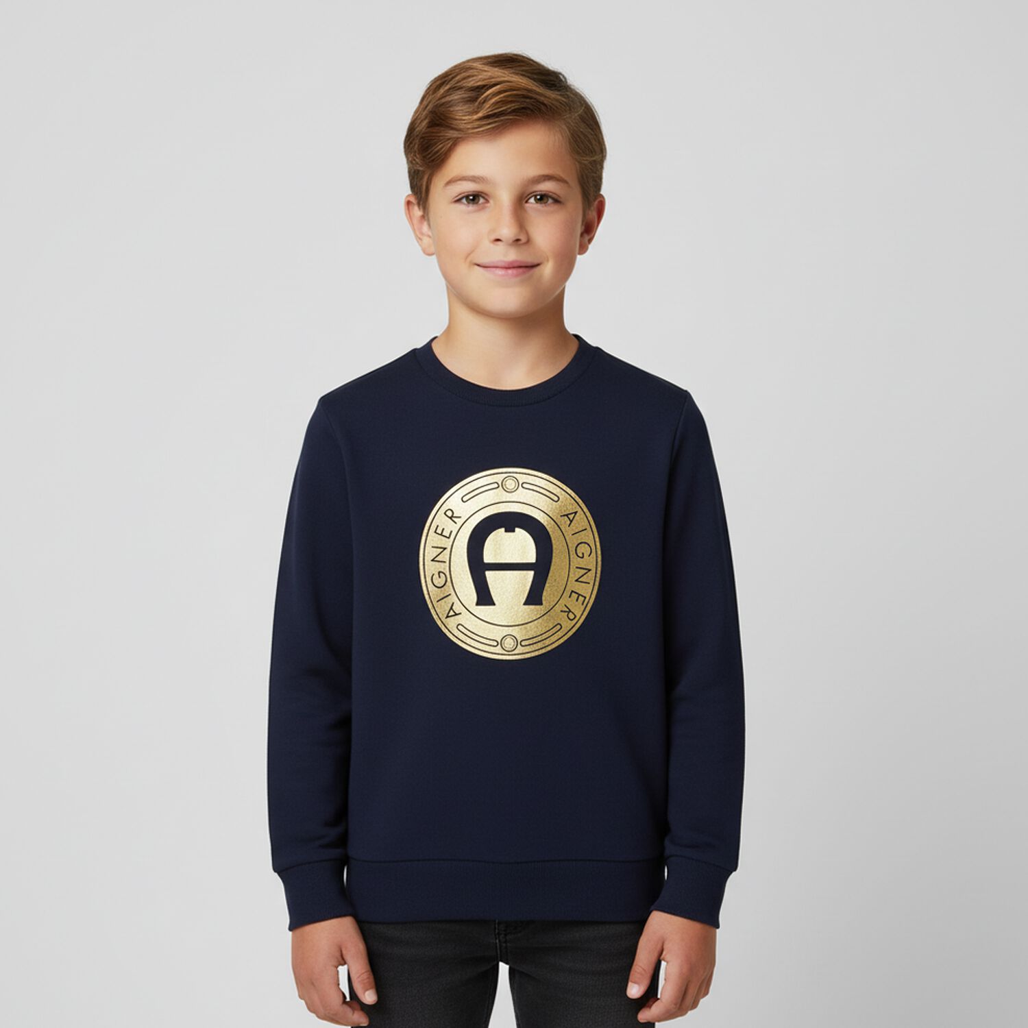 Boys Navy Logo Sweatshirt, 1, hi-res