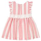 Younger Girls Pink & Ivory Striped Dress, 2, hi-res
