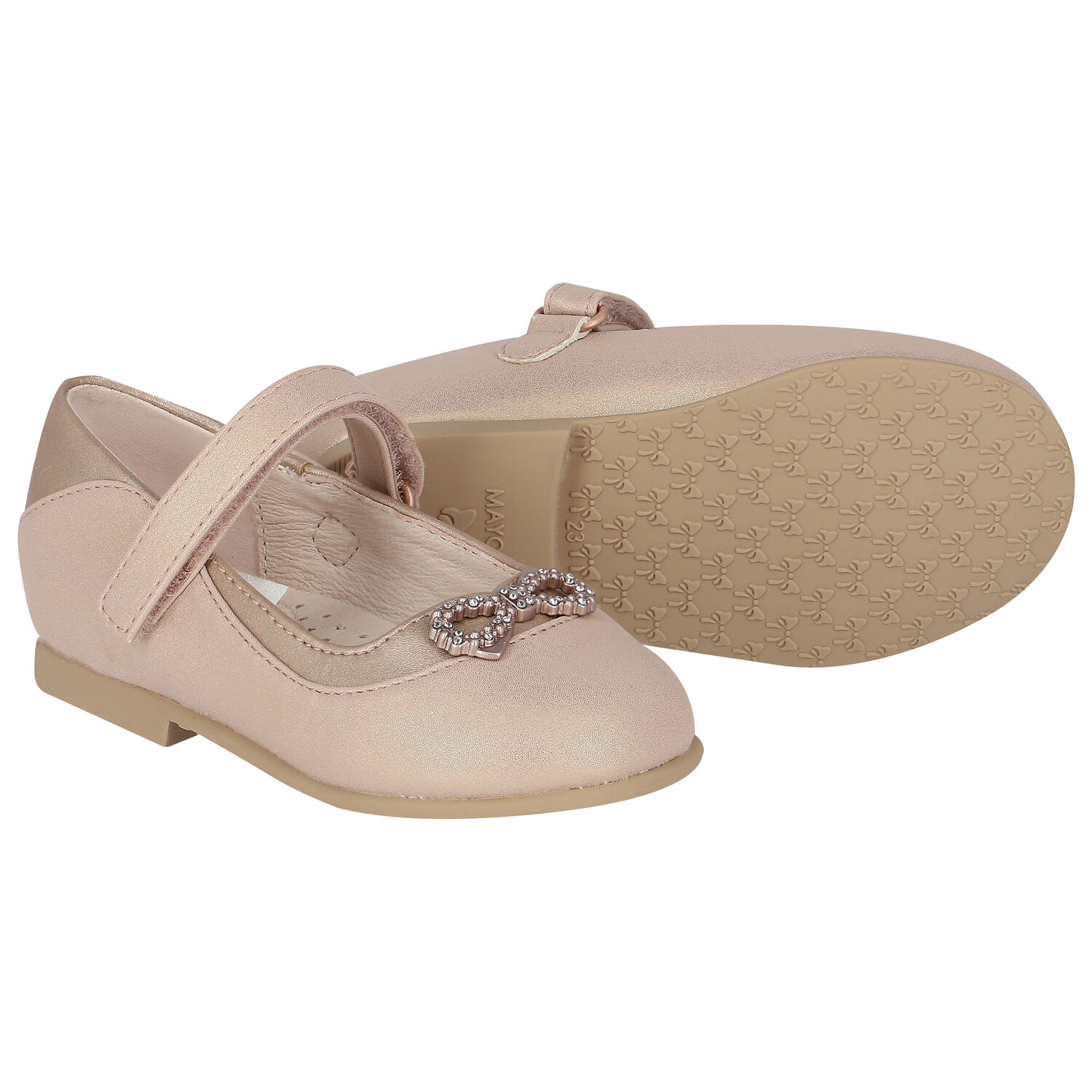 Younger Girls Silver Diamante Bow Shoes, 3, hi-res