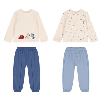 Baby Boys Ivory & Blue Dino Tracksuits ( 2 Pack )