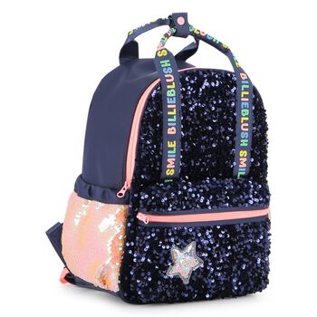 Girls Navy Blue Sequin Logo Backpack