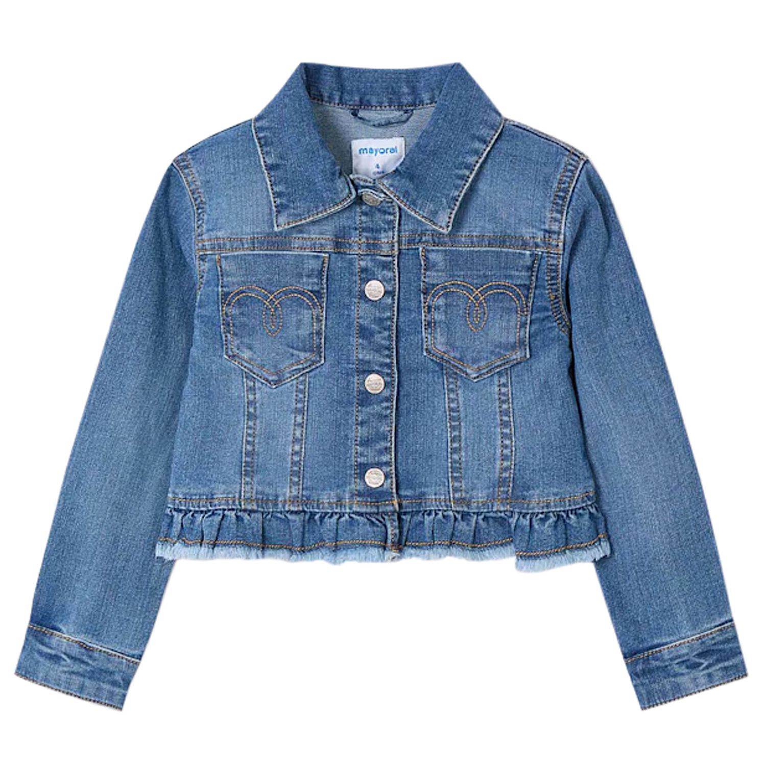 Girls Blue Denim Jacket, 1, hi-res