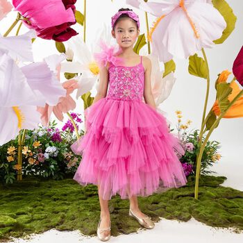 Girls Pink Embellished Tulle Dress Set