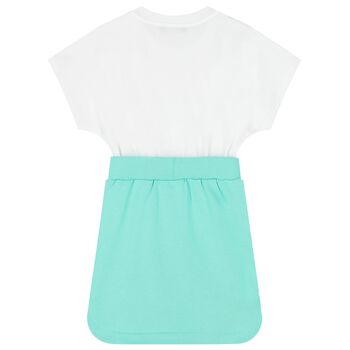 Girls Green and White Cotton Dress