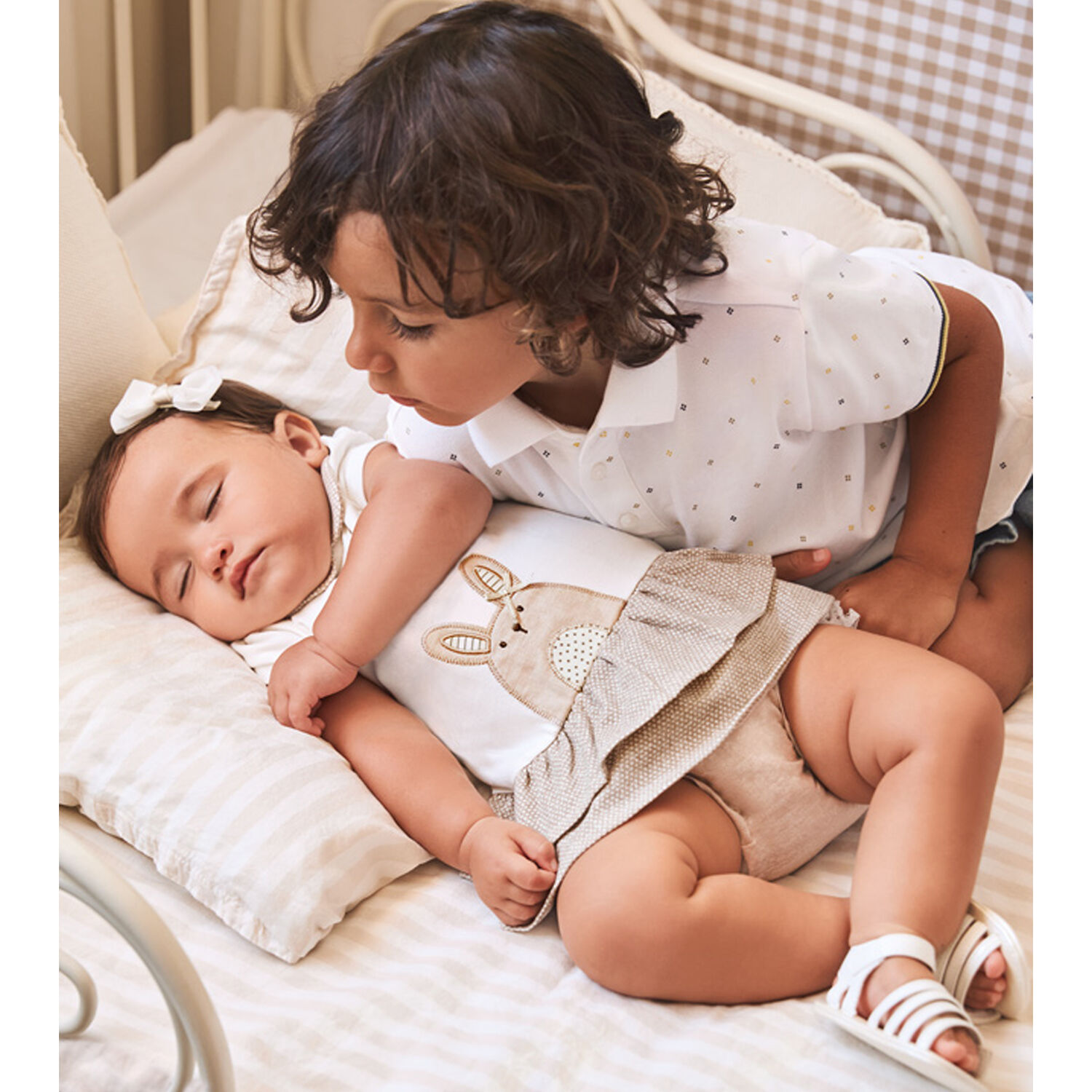 Baby Girls Ivory & Beige Mouse Dress, 1, hi-res