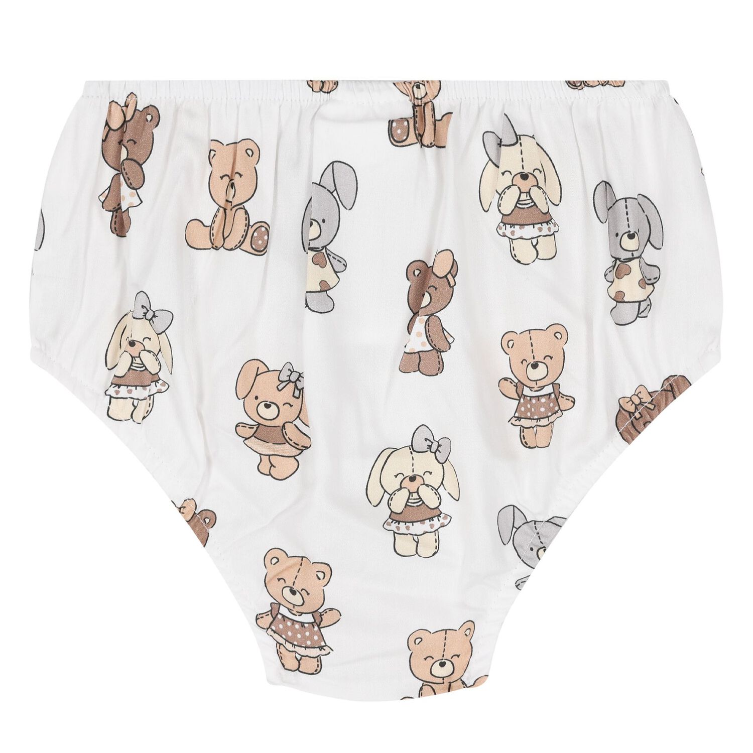 Baby Girls White Teddy Bear Dress Set, 3, hi-res