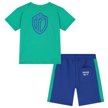 Boys Green & Blue Logo Shorts Set