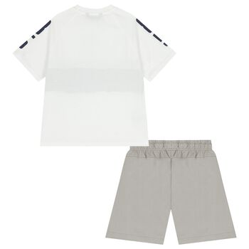 Boys White & Green Shorts Set 