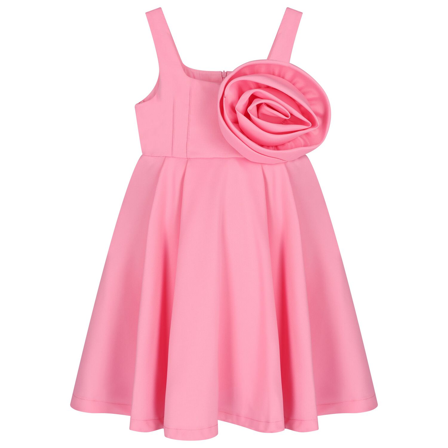 Girls Pink Satin Floral Applique Dress, 2, hi-res