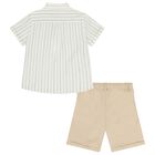 Boys Ivory & Beige Striped Shorts Set, 2, hi-res