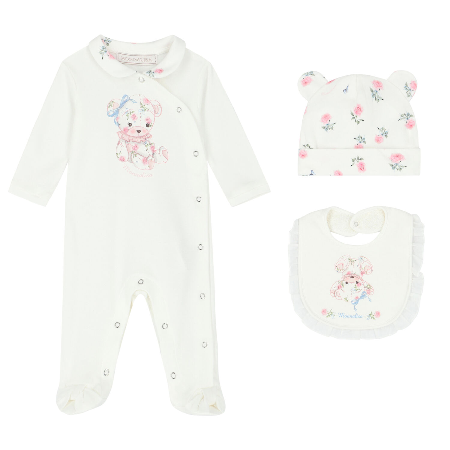 Baby Girls Ivory Teddy Babygrow Set, 1, hi-res