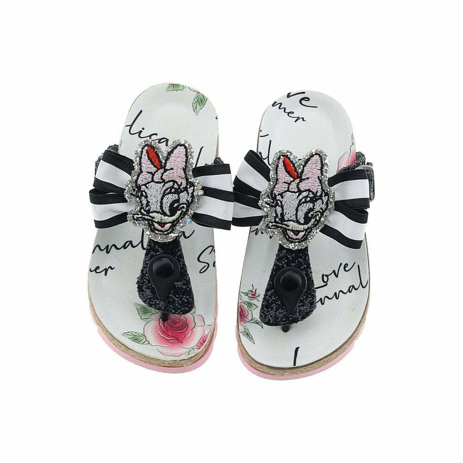 Girls White, Pink & Black Sandals, 1, hi-res