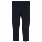 Girls Navy Jersey Trousers, 1, hi-res