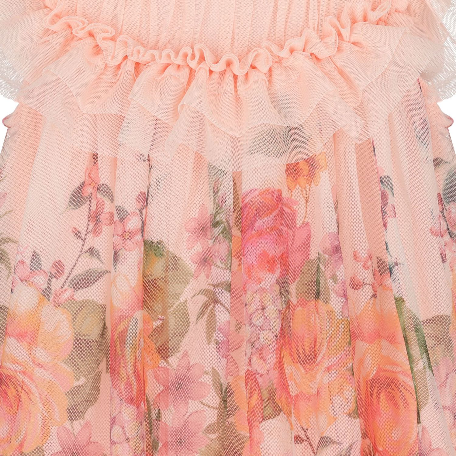 Baby Girls Pink Floral Tulle Dress, 1, hi-res