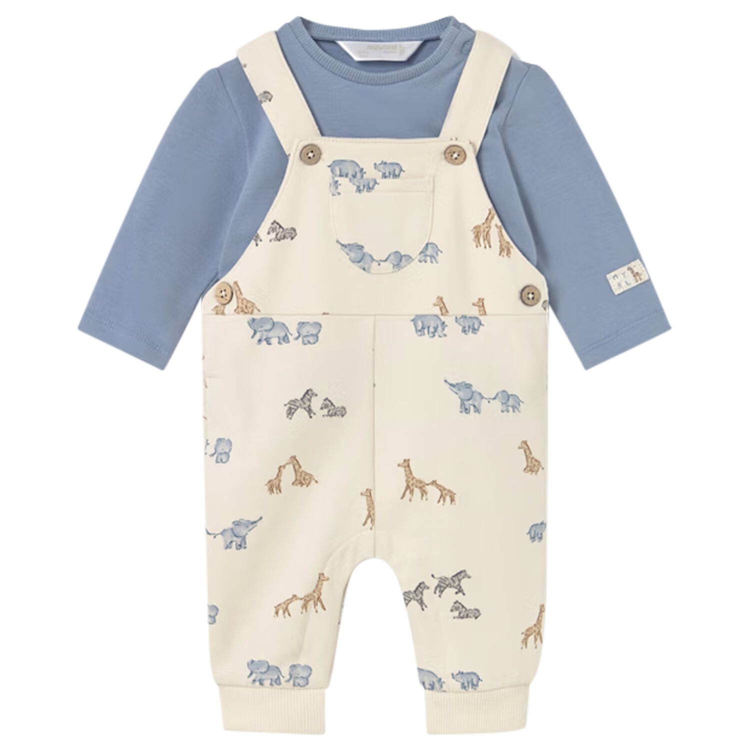 Baby Boys Blue & Beige Animals Dungaree Set, 2, hi-res