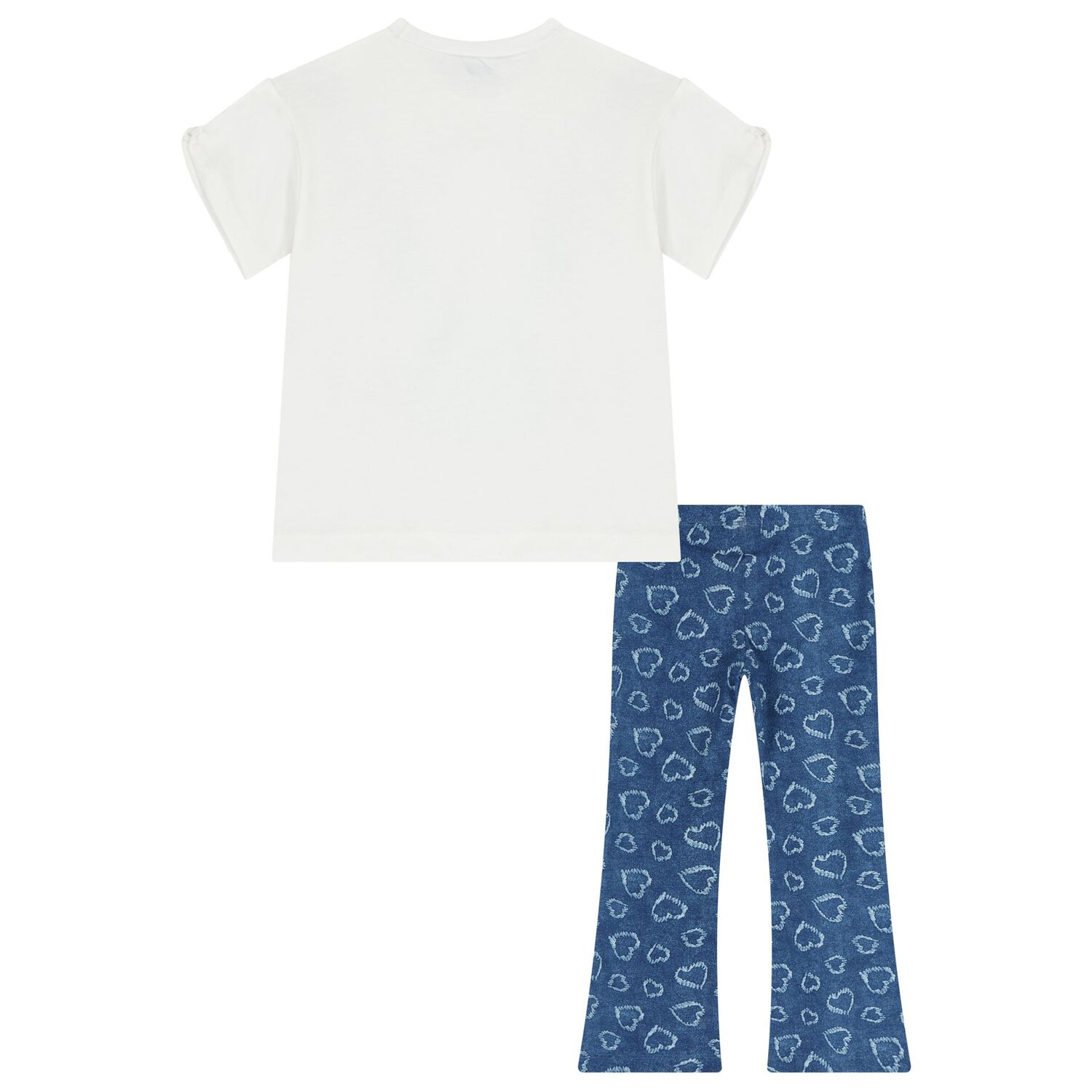 Girls White & Denim Blue Heart Leggings Set, 1, hi-res