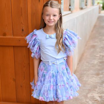 Girls Blue Floral Tulle Top