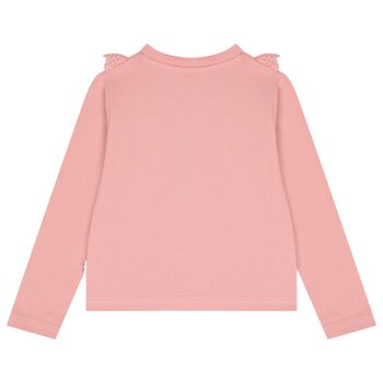 Girls Pink Broderie Ruffle Long Sleeve Top