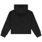 Girls Black Logo Crop Hooded Top, 1, hi-res