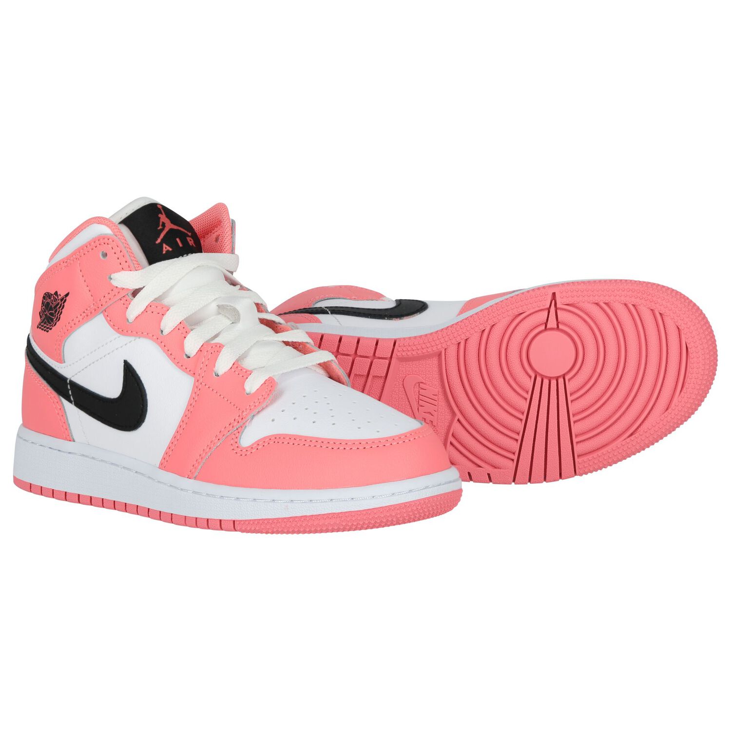 Girls Neon Pink & White Air Jordan 1 Mid Trainers, 7, hi-res