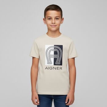 Boys Beige Logo T-Shirt
