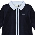 Baby Boys Navy Blue Logo Babygrow, 3, hi-res