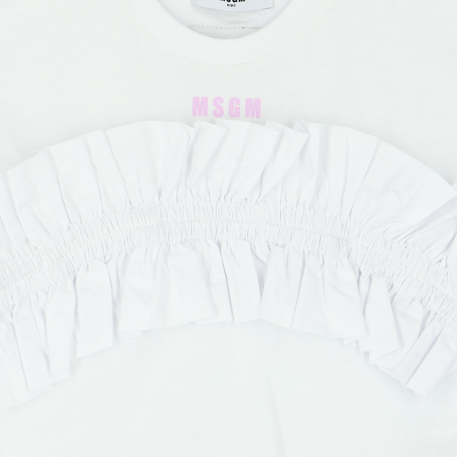 Girls White Ruffled Logo Top, 1, hi-res