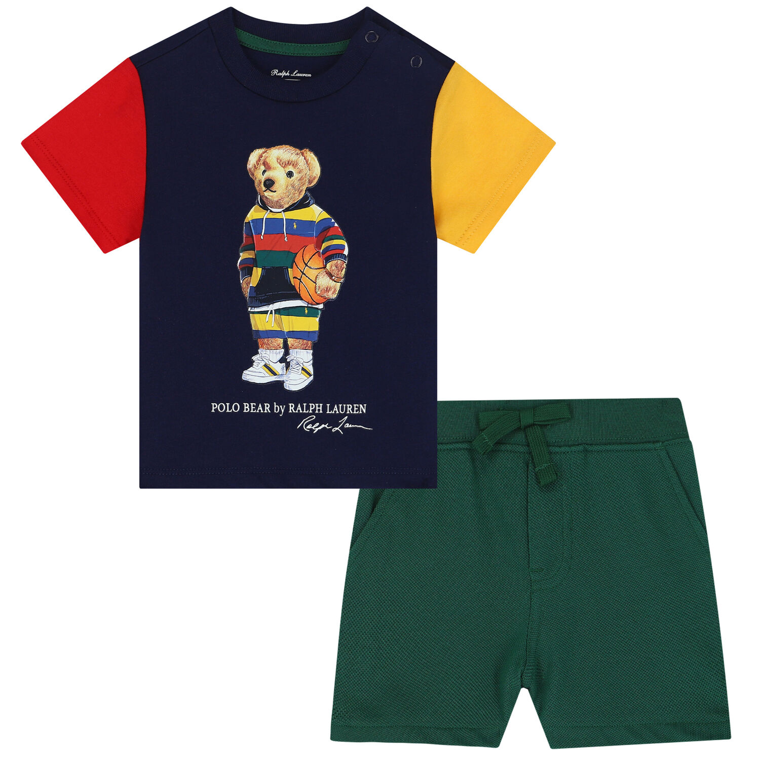 Baby Boys Navy & Green Logo Shorts Set, 1, hi-res