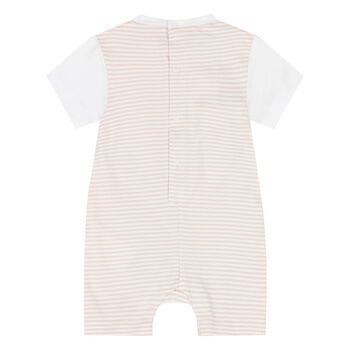 White & Beige Striped Baby Romper