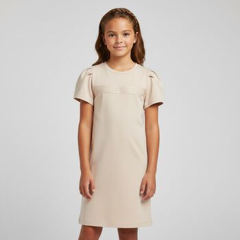 Girls Beige Logo Dress