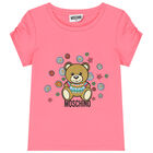 Girls Pink Teddy Bear Logo T-Shirt, 2, hi-res