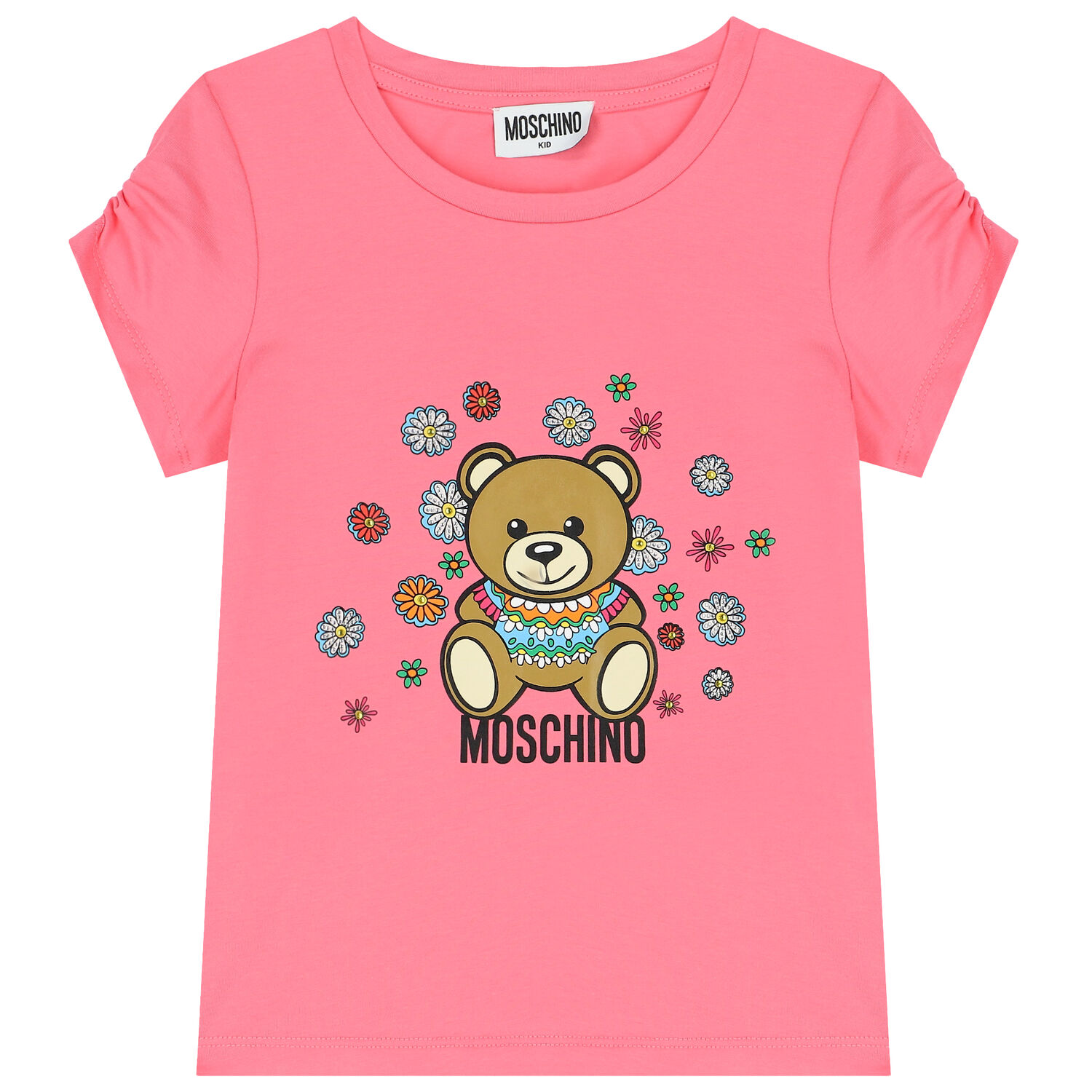 Girls Pink Teddy Bear Logo T-Shirt, 2, hi-res