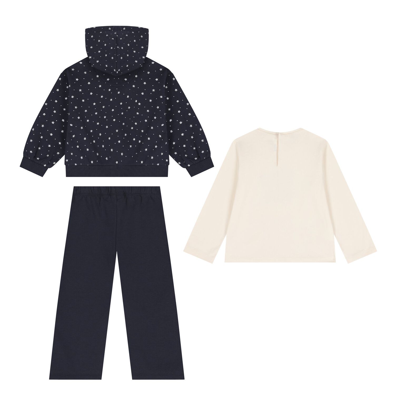 Younger Girls Ivory & Navy Blue Cat 3 Piece Tracksuit, 1, hi-res