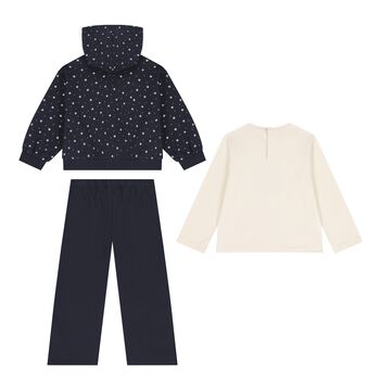 Younger Girls Ivory & Navy Blue Cat 3 Piece Tracksuit