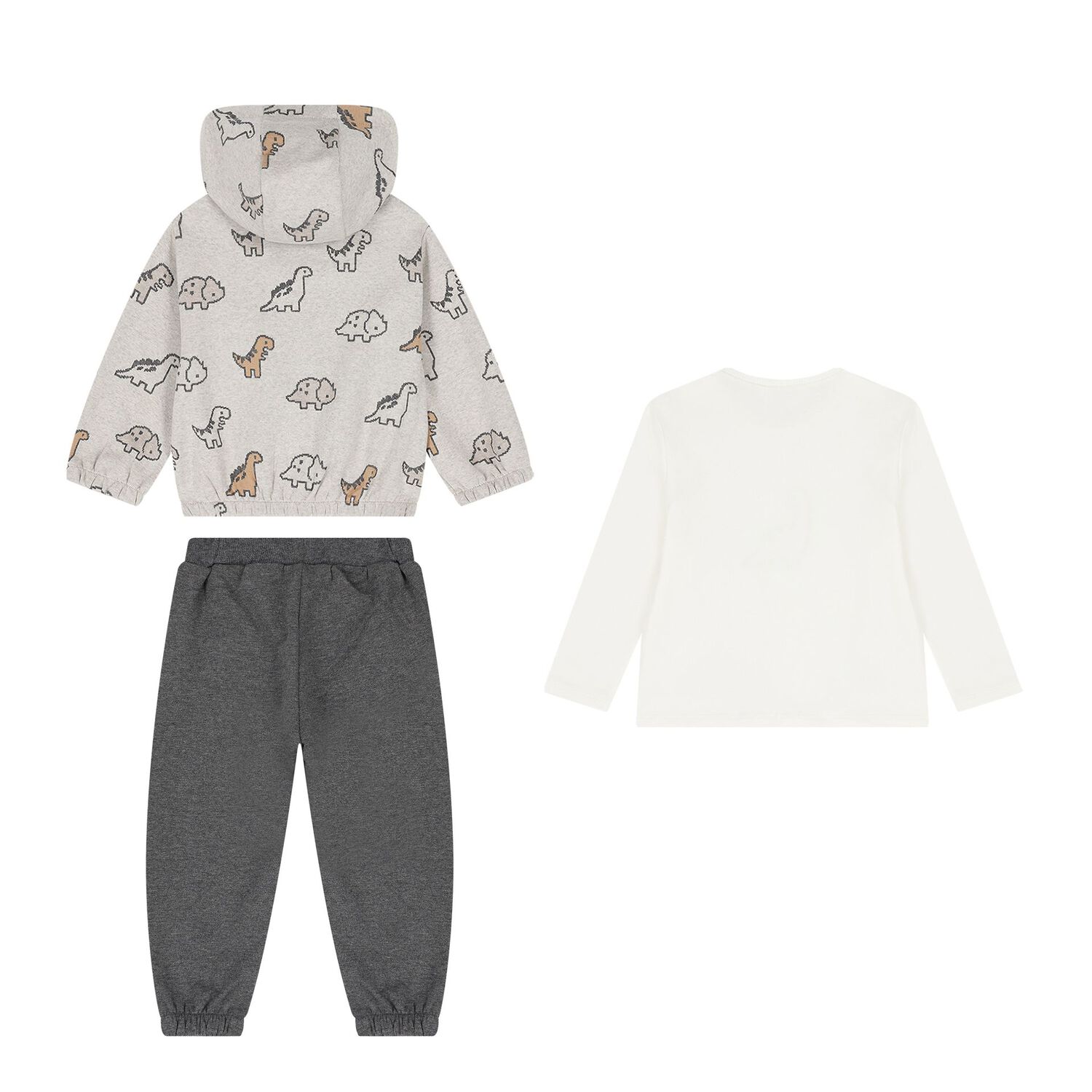 Baby Boys Grey & White Dinosaur Tracksuit ( 3 Piece ), 1, hi-res