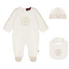 Ivory Logo Babygrow Hat & Bib Gift Set, 1, hi-res