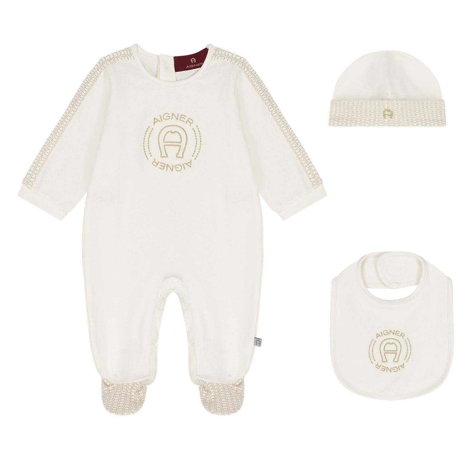 Ivory Logo Babygrow Hat & Bib Gift Set, 1, hi-res
