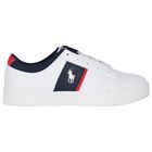 Boys White & Navy Blue Logo Trainers, 1, hi-res