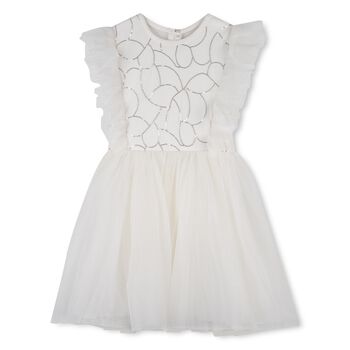 Girls White Embellished Ruffled Tulle Dress