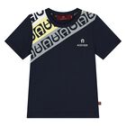 Younger Boys Navy Blue Logo T-Shirt, 2, hi-res