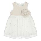 Younger Girls Gold & White Flower Dress, 1, hi-res