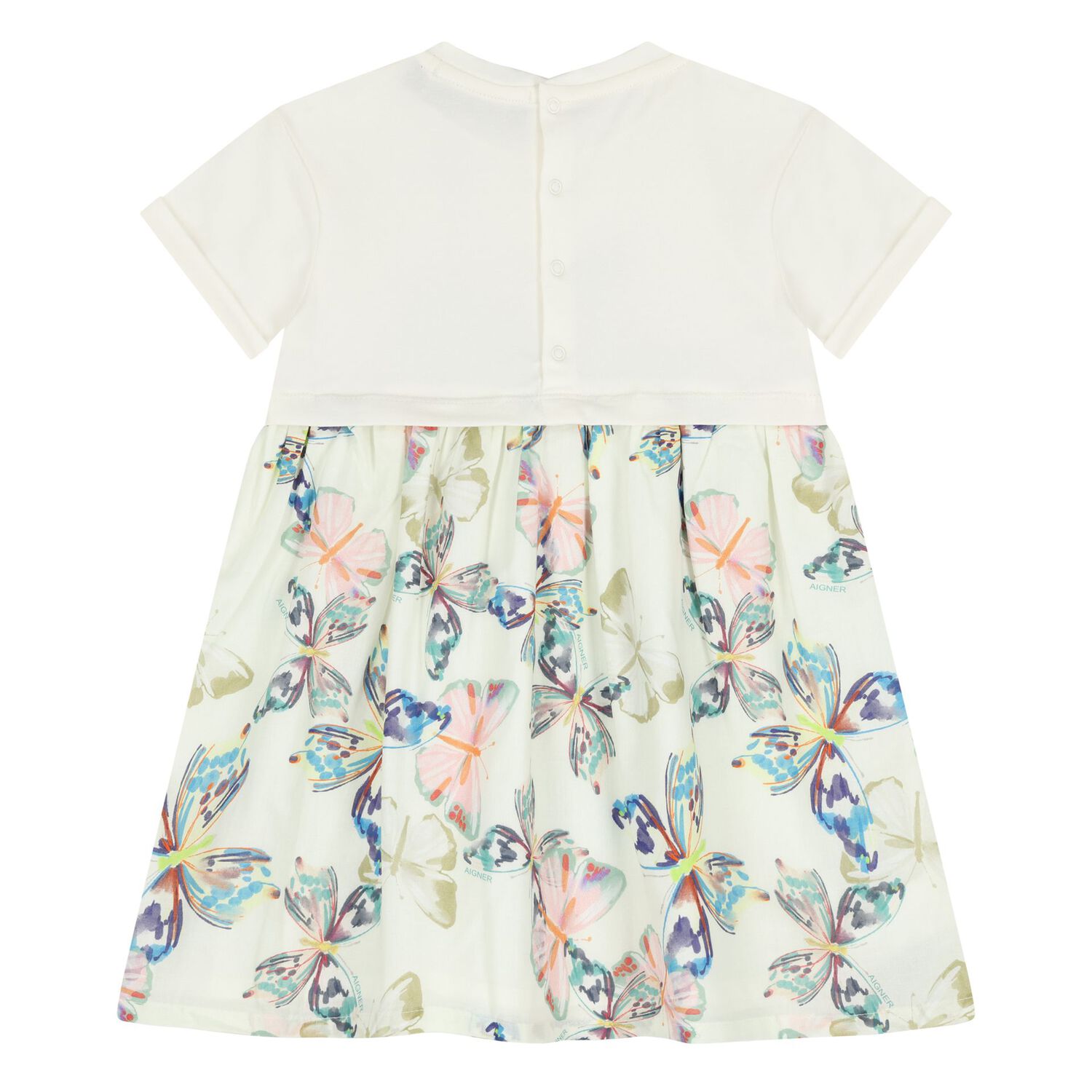 Younger Girls Ivory Butterflies Logo Dress, 1, hi-res