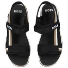 Boys Black Logo Sandals, 1, hi-res