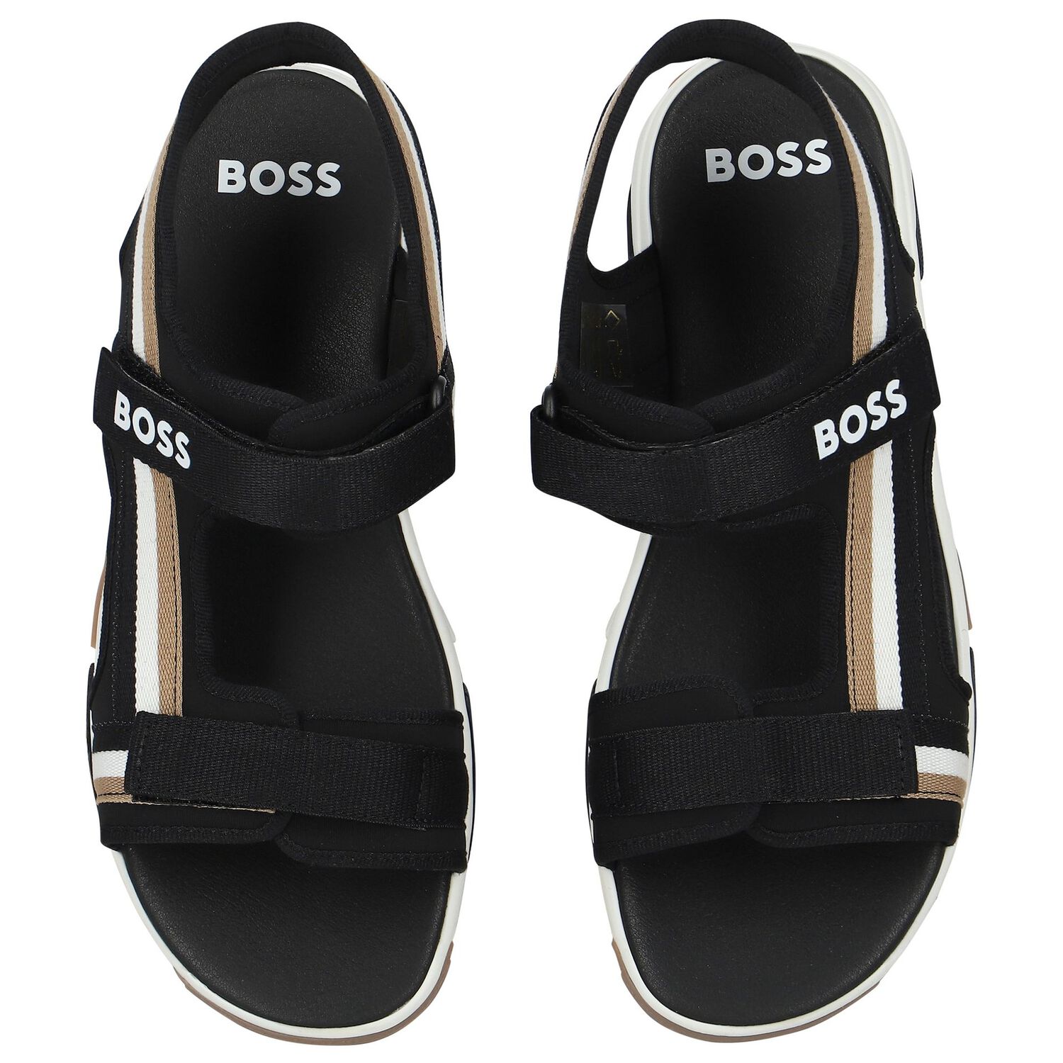 Boys Black Logo Sandals, 1, hi-res